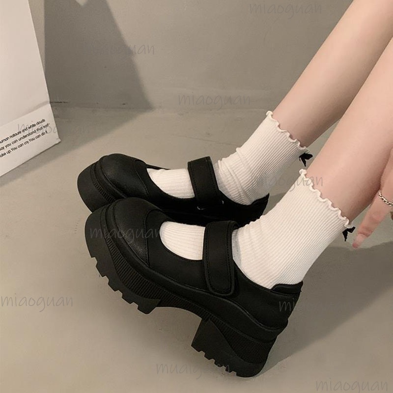 Women'S Shoes Loafers Black - Siyah Retro Yükseltme Kalın Alt deri
