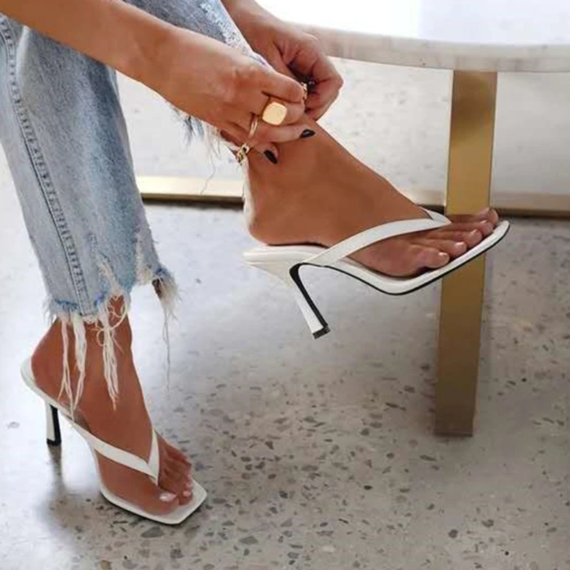 Women Shoes Black - Şık kadın topuk Flip flop siyah