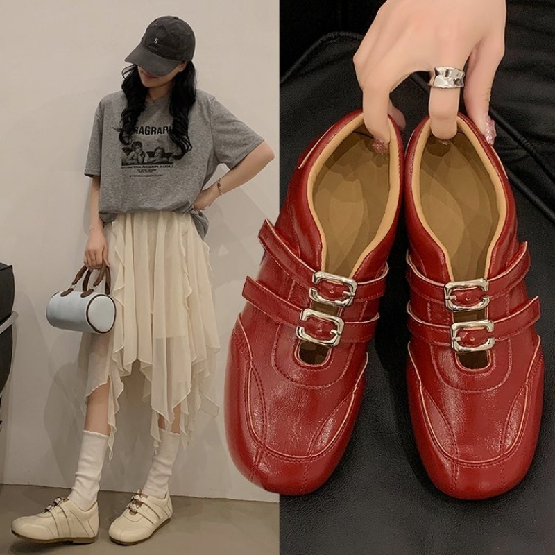 Loafer Flat Women - Moda Kadın Yuvarlak Burun Çift Metal