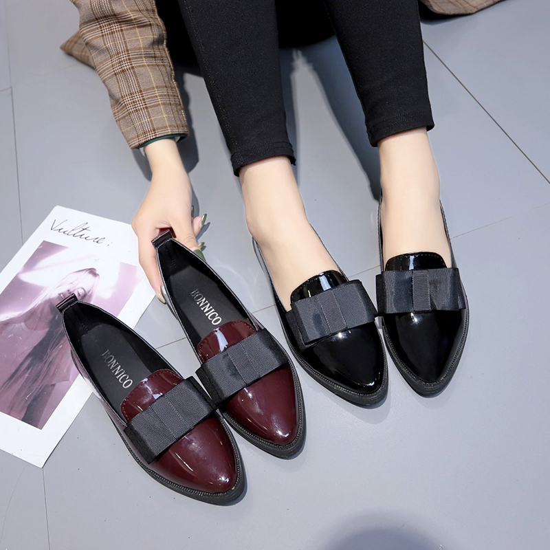 Women Shoes Black - Siyah/Şarap Kırmızısı Rugan Deri Sivri Burunlu