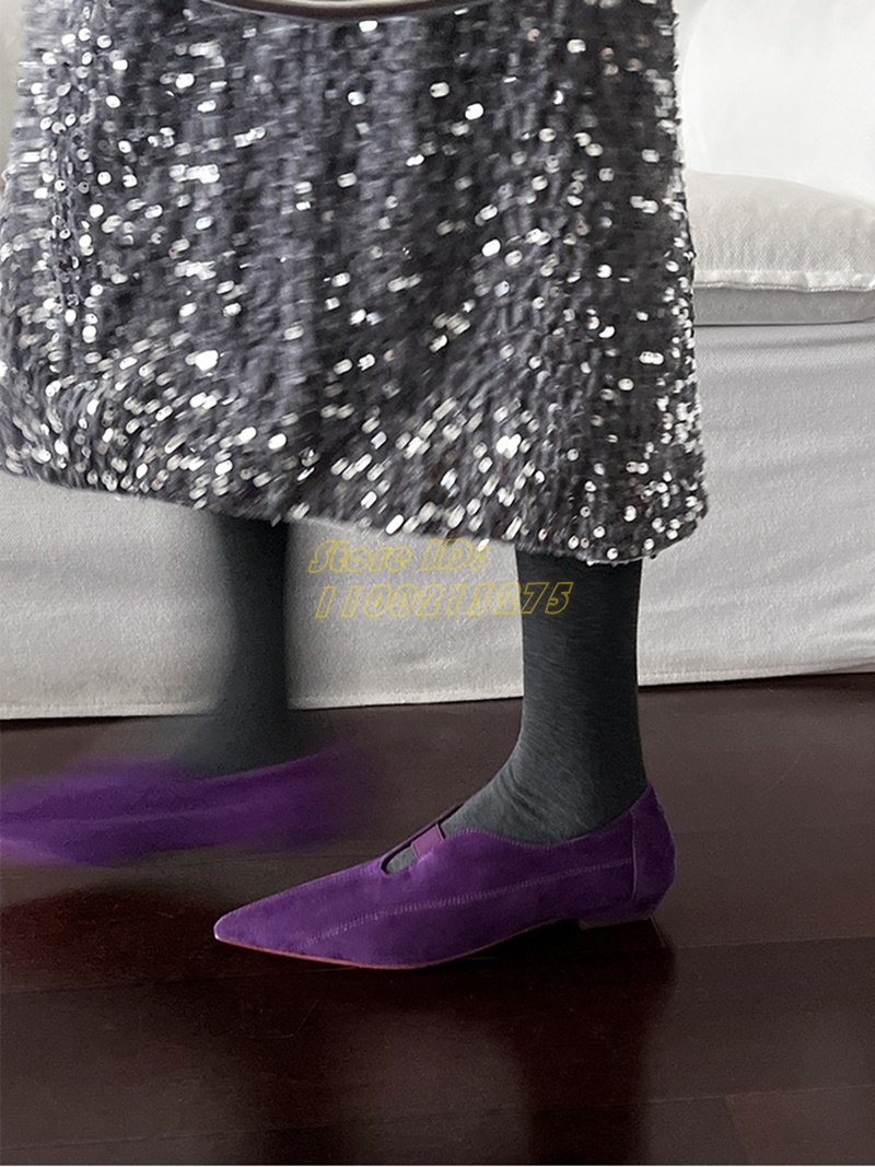 Women Shoes For Winter - Mor Süet Sivri Burunlu Babetler, Giymesi