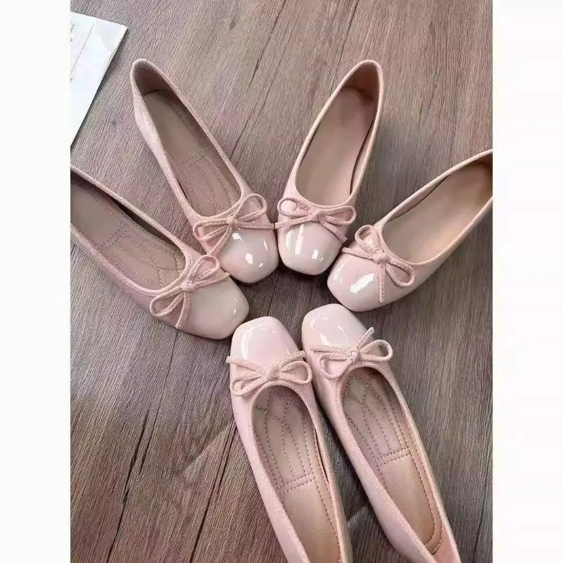 Loafer Flat Women - Kadın Bale Ayakkabıları Kare Burunlu Fiyonklu