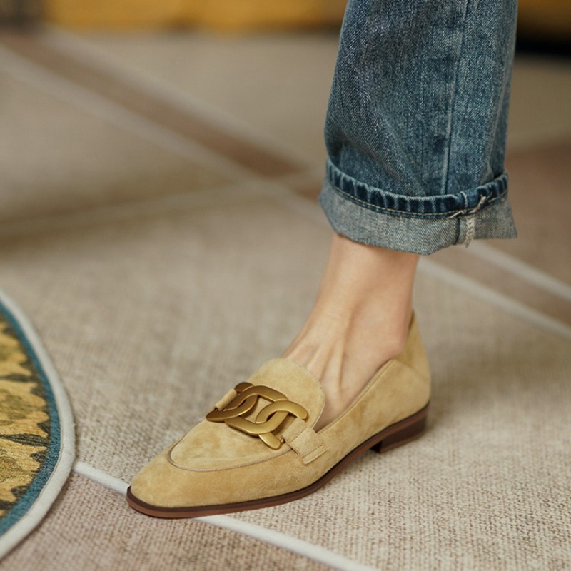 Women Shoes Black - Süet deri kadın loafer'lar ilkbahar/sonbahar düşük