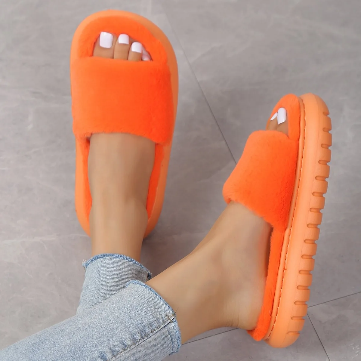 Women Shoes Black - Kışlık Kadın Ev Terlikleri, Yapay Kürk