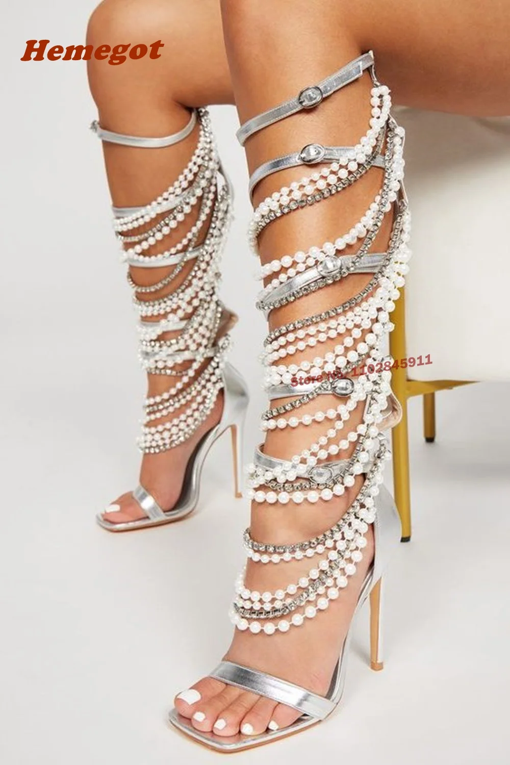 Women Shoes Zipper - Inci Metal Zincir Sandalet Püskül Kristaller
