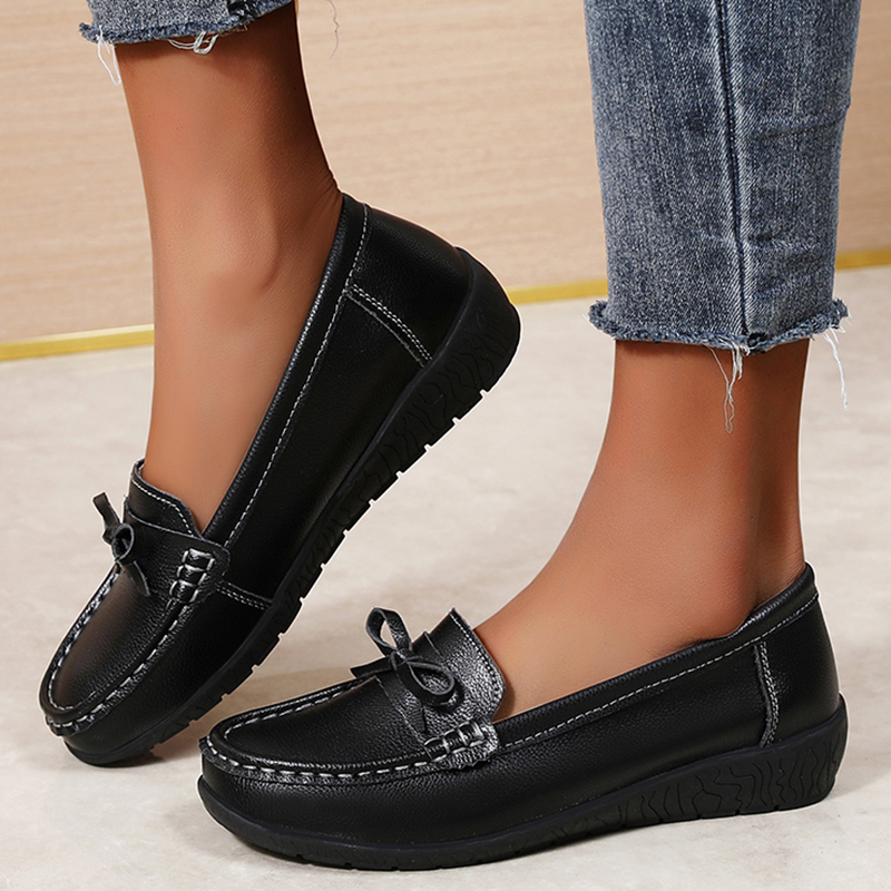 Hakiki Deri Kadın Flats Moda S - Women'S Shoes Loafers Black incelemesi ve fiyatı