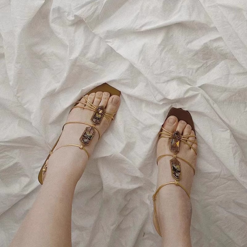 Altın rengi taşlı Mısır desenl - Women Shoes Egypt incelemesi ve fiyatı